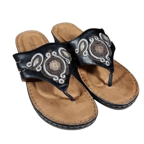 Natural Soul All Thru Comfort Women's Black Thong Embellished Sandals Size 9.5 - Picture 8 of 11